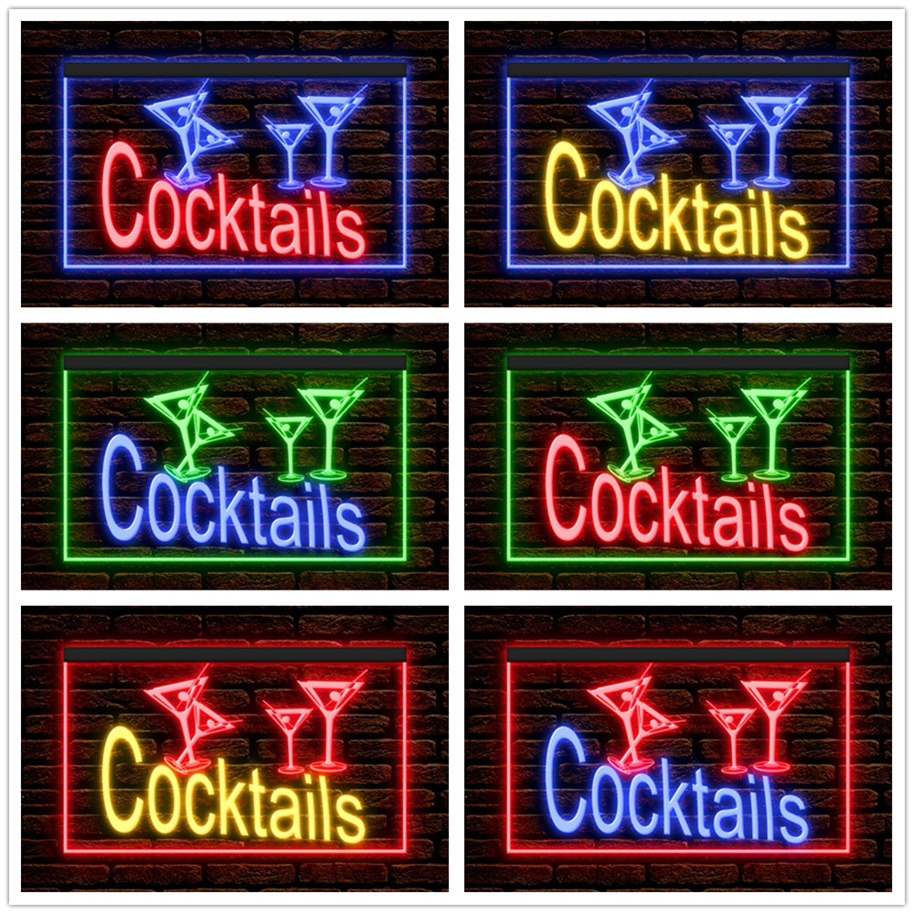 DC170219 Cocktails Open Bar Pub Club Home Decor Display illuminated Night Light Neon Sign Dual Color
