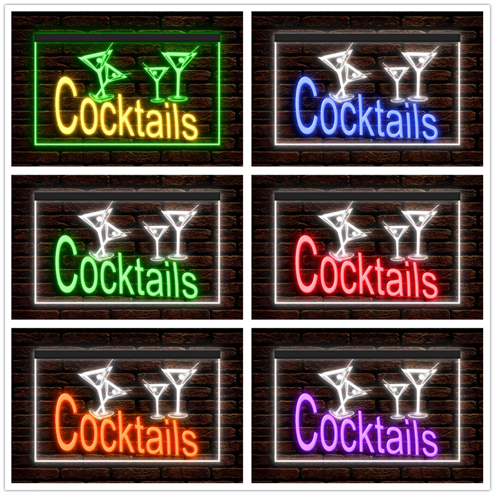 DC170219 Cocktails Open Bar Pub Club Home Decor Display illuminated Night Light Neon Sign Dual Color