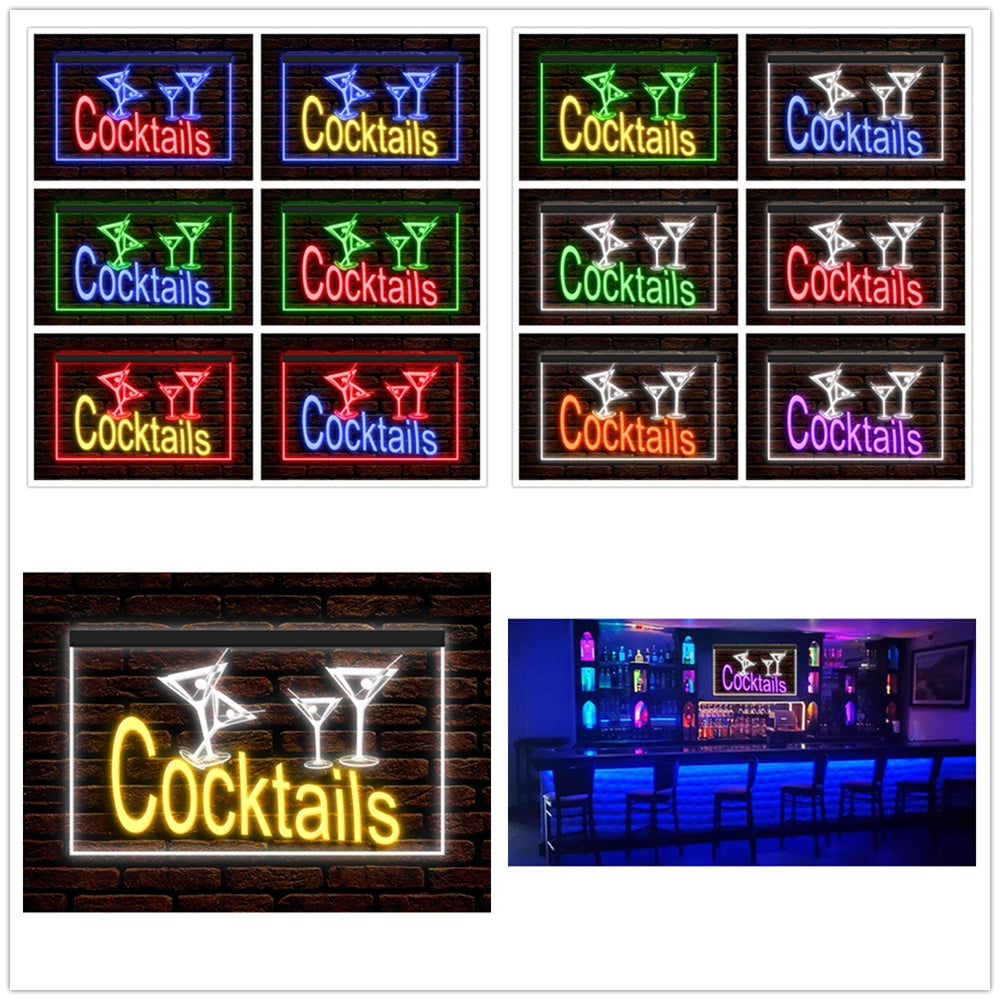 DC170219 Cocktails Open Bar Pub Club Home Decor Display illuminated Night Light Neon Sign Dual Color