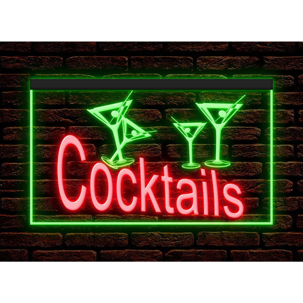 DC170219 Cocktails Open Bar Pub Club Home Decor Display illuminated Night Light Neon Sign Dual Color