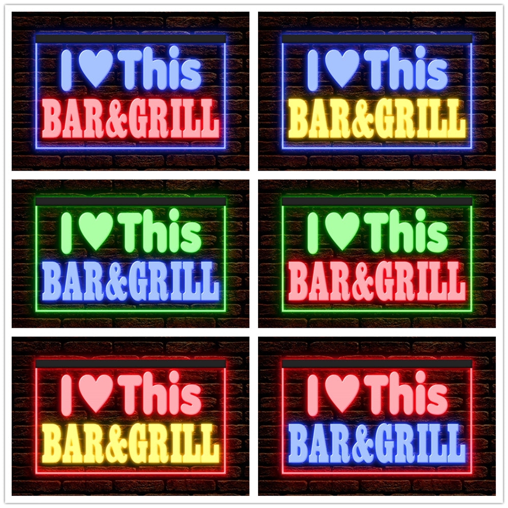 DC170226 I love This Bar Grill Restaurant Open Display illuminated Night Light Neon Sign Dual Color