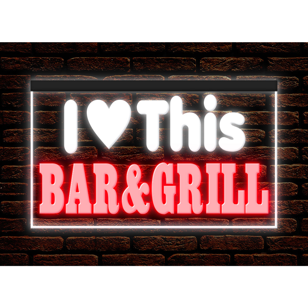 DC170226 I love This Bar Grill Restaurant Open Display illuminated Night Light Neon Sign Dual Color