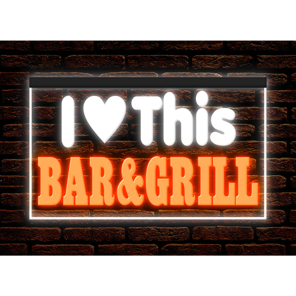 DC170226 I love This Bar Grill Restaurant Open Display illuminated Night Light Neon Sign Dual Color