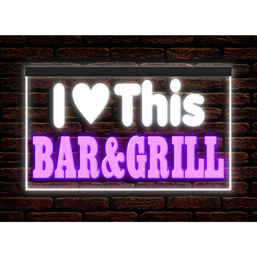 DC170226 I love This Bar Grill Restaurant Open Display illuminated Night Light Neon Sign Dual Color