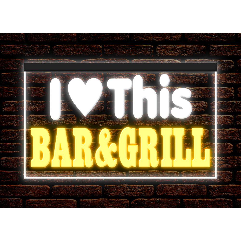 DC170226 I love This Bar Grill Restaurant Open Display illuminated Night Light Neon Sign Dual Color