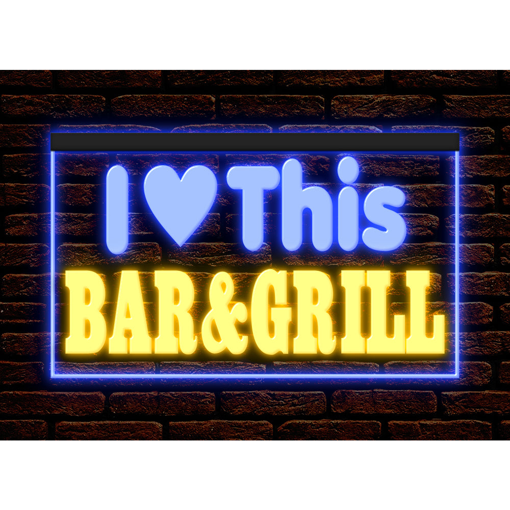 DC170226 I love This Bar Grill Restaurant Open Display illuminated Night Light Neon Sign Dual Color