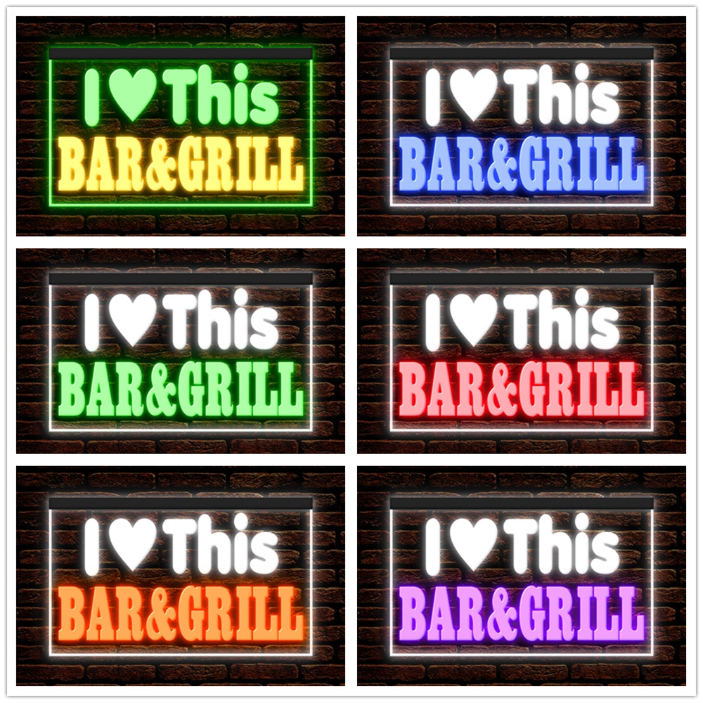 DC170226 I love This Bar Grill Restaurant Open Display illuminated Night Light Neon Sign Dual Color