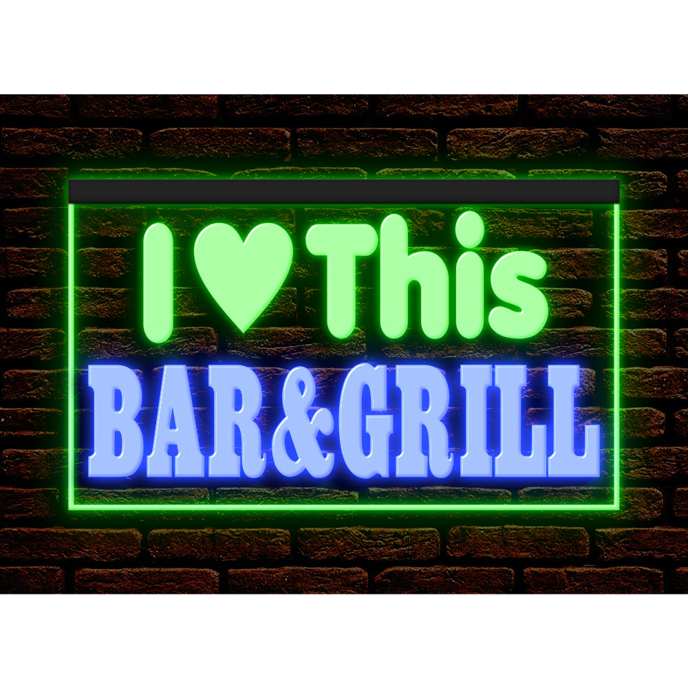 DC170226 I love This Bar Grill Restaurant Open Display illuminated Night Light Neon Sign Dual Color