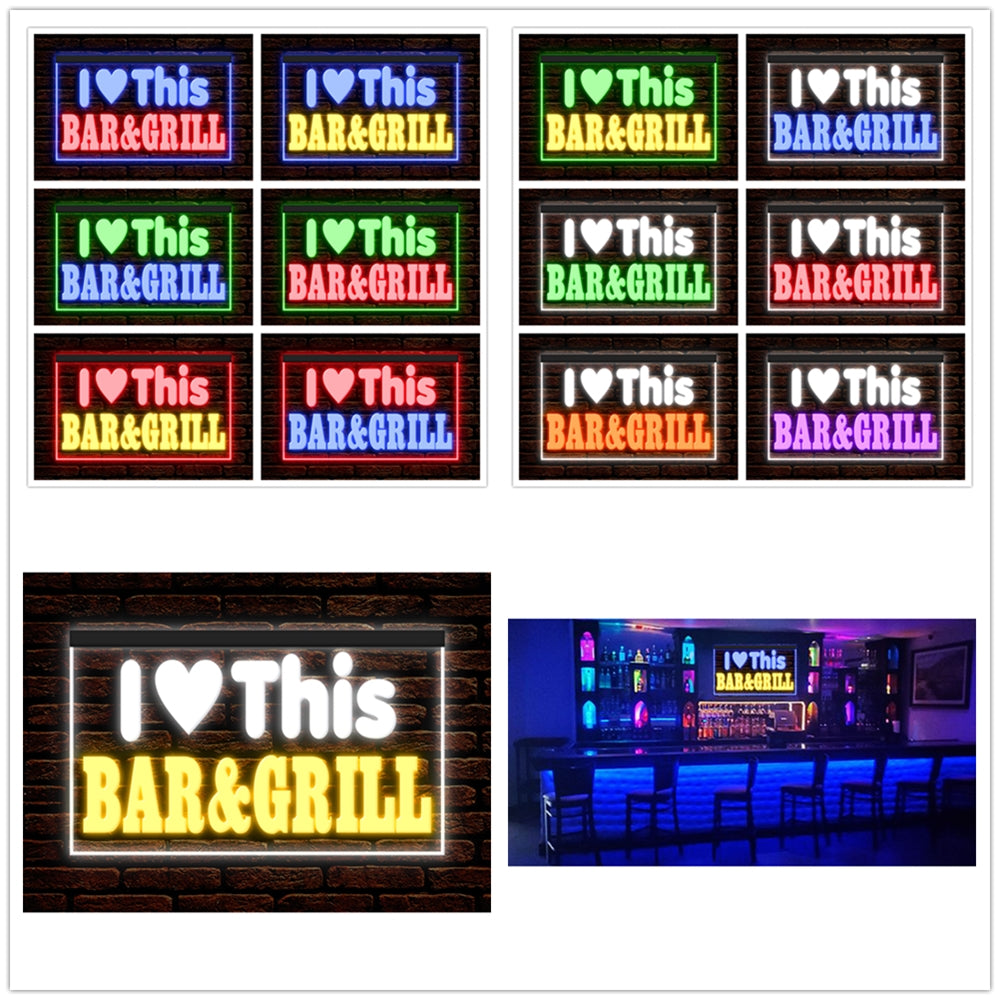 DC170226 I love This Bar Grill Restaurant Open Display illuminated Night Light Neon Sign Dual Color