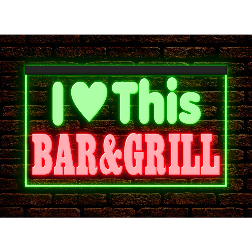 DC170226 I love This Bar Grill Restaurant Open Display illuminated Night Light Neon Sign Dual Color