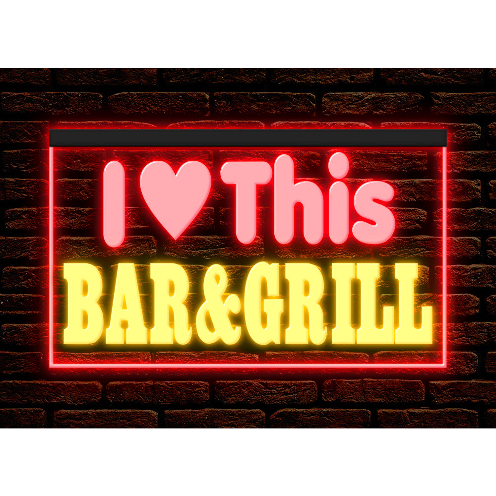 DC170226 I love This Bar Grill Restaurant Open Display illuminated Night Light Neon Sign Dual Color