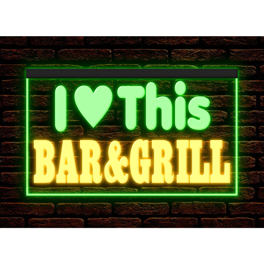 DC170226 I love This Bar Grill Restaurant Open Display illuminated Night Light Neon Sign Dual Color