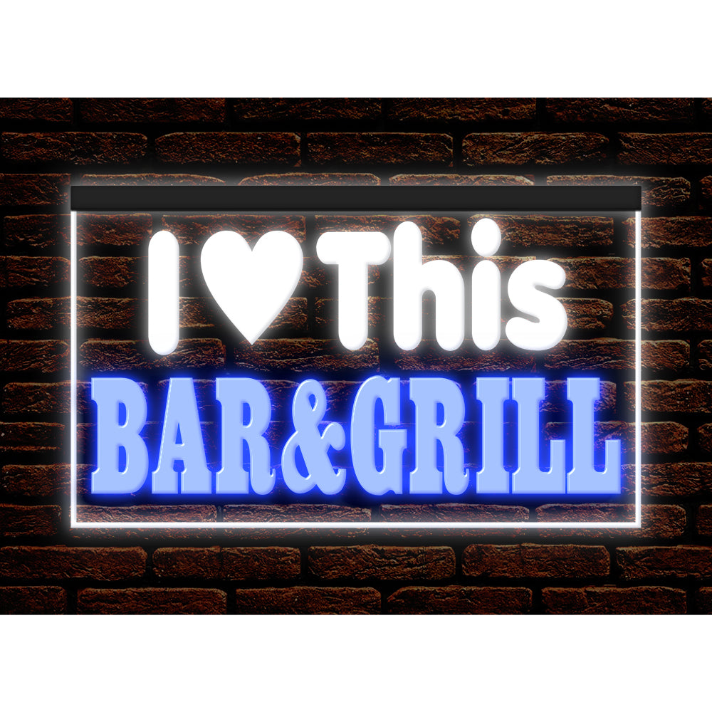 DC170226 I love This Bar Grill Restaurant Open Display illuminated Night Light Neon Sign Dual Color