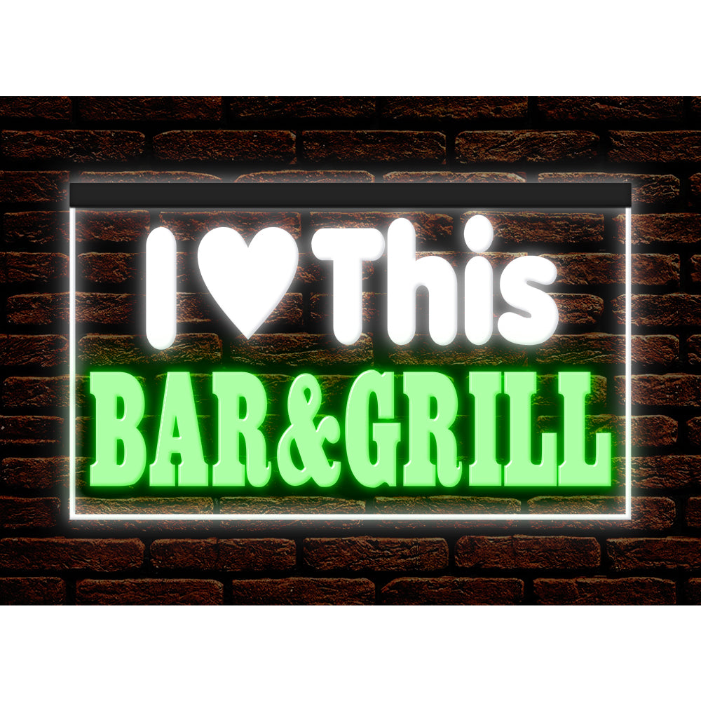 DC170226 I love This Bar Grill Restaurant Open Display illuminated Night Light Neon Sign Dual Color