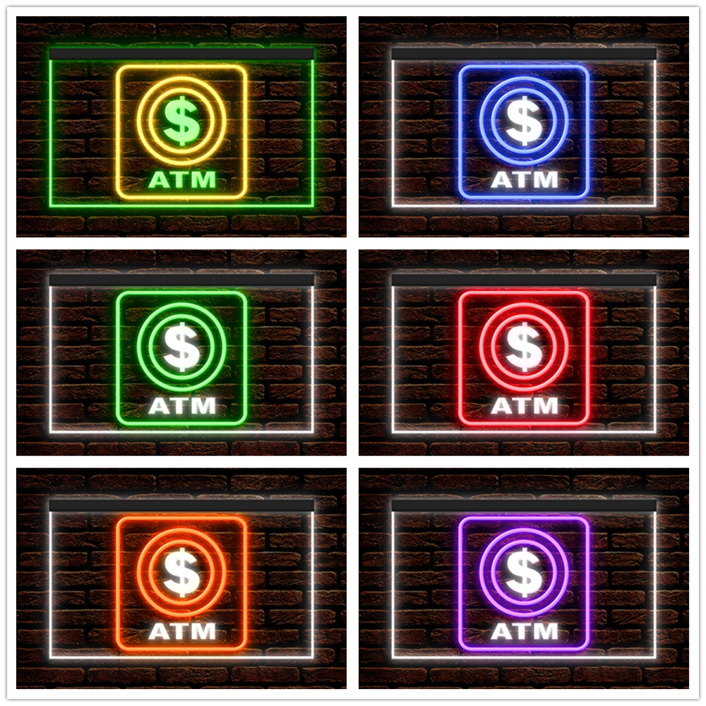 DC190001 ATM Automated Teller Machine Shop Open Home Decor Display illuminated Night Light Neon Sign Dual Color