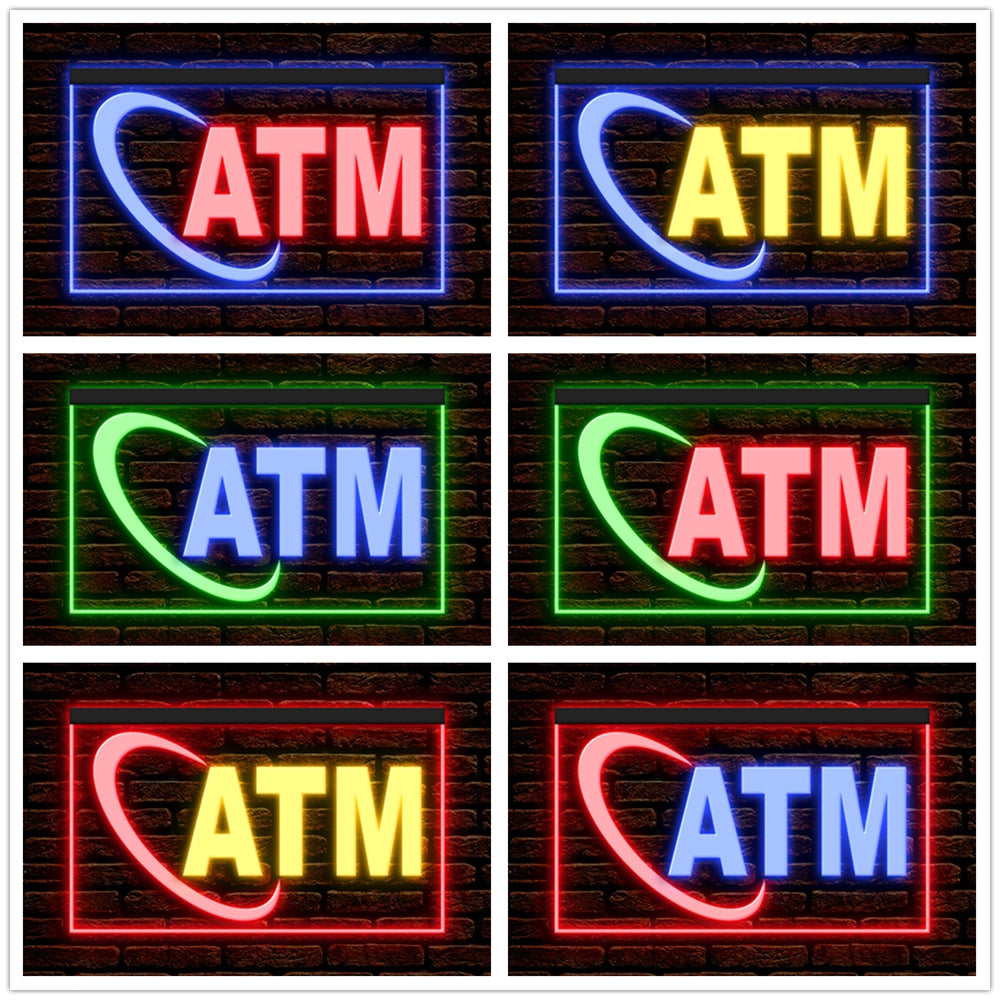 DC190004 ATM Automated Teller Machine Shop Open Home Decor Display illuminated Night Light Neon Sign Dual Color