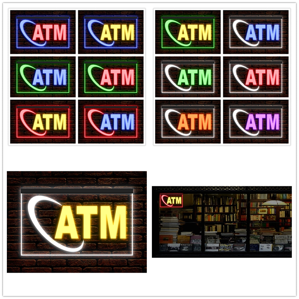 DC190004 ATM Automated Teller Machine Shop Open Home Decor Display illuminated Night Light Neon Sign Dual Color