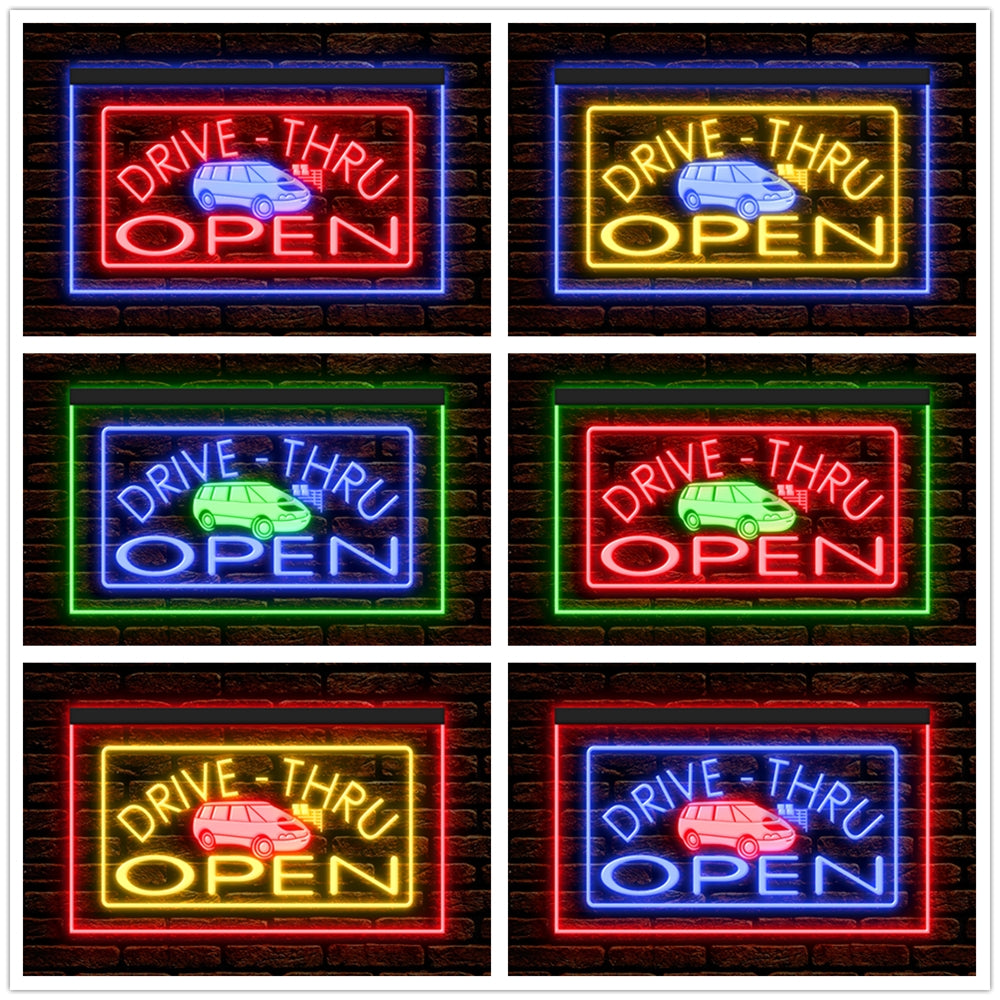 DC190010 Drive Thru Open Auto Repair Vehicle Home Decor Display illuminated Night Light Neon Sign Dual Color