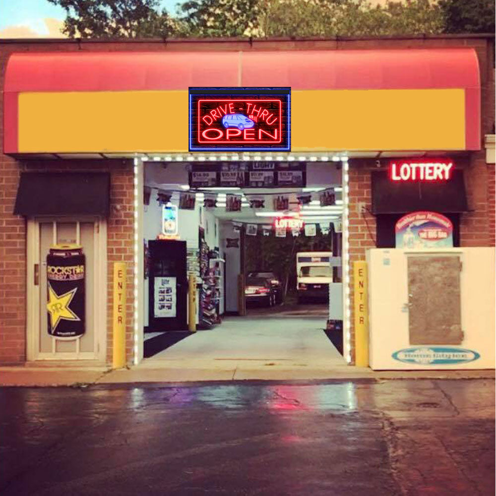DC190010 Drive Thru Open Auto Repair Vehicle Home Decor Display illuminated Night Light Neon Sign Dual Color