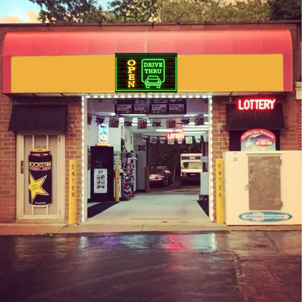 DC190014 Drive Thru Open Auto Repair Vehicle Home Decor Display illuminated Night Light Neon Sign Dual Color