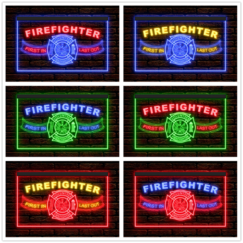 DC190206 Firefighter Fire Club Home Decor Display illuminated Night Light Neon Sign Dual Color