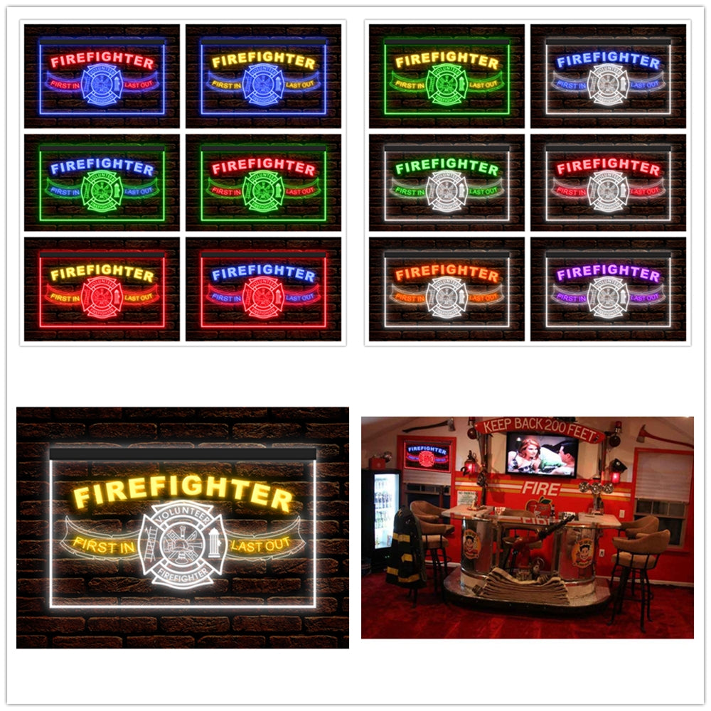 DC190206 Firefighter Fire Club Home Decor Display illuminated Night Light Neon Sign Dual Color