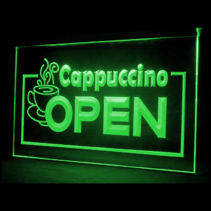 110007 OPEN Cappuccino Coffee Cafe Shop Home Decor Open Display illuminated Night Light Neon Sign 16 Color By Remote