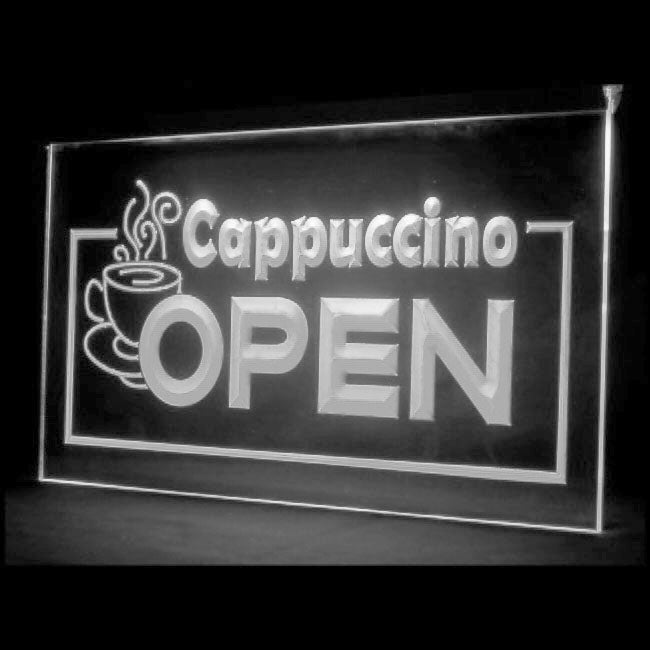 110007 OPEN Cappuccino Coffee Cafe Shop Home Decor Open Display illuminated Night Light Neon Sign 16 Color By Remote