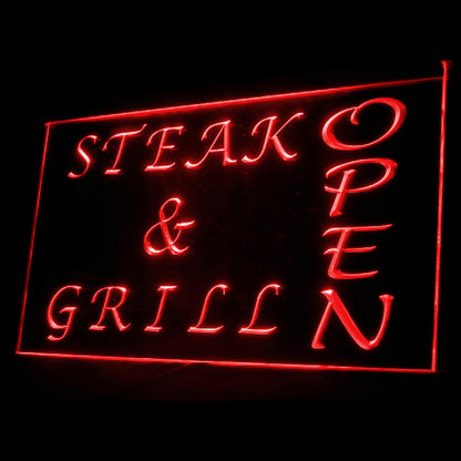 110061 OPEN Steak Grills Bar Cafe Home Decor Open Display illuminated Night Light Neon Sign 16 Color By Remote
