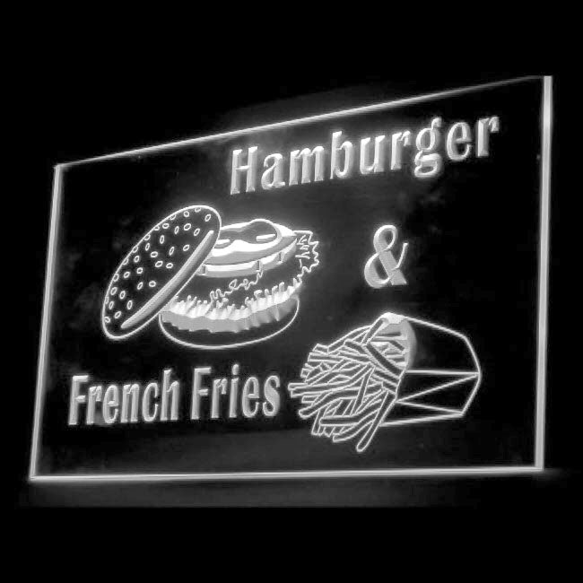 110142 Hamburger French Fries Fast Food Shop Cafe Home Decor Open Display illuminated Night Light Neon Sign 16 Color By Remote