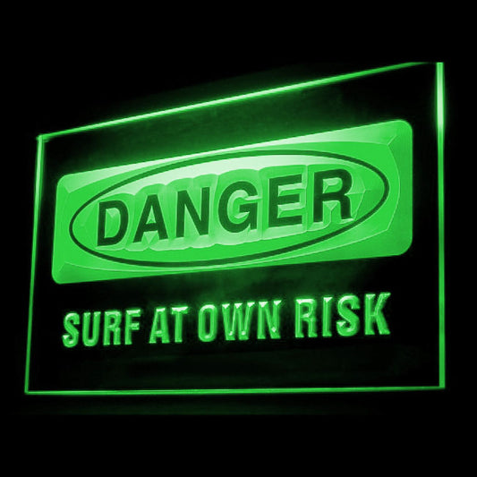 120087 Danger Surf At Own Risk Caution Shop Home Decor Open Display illuminated Night Light Neon Sign 16 Color By Remote