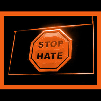 120131 Stop Hate Warning Caution Home Decor Open Display illuminated Night Light Neon Sign 16 Color By Remote