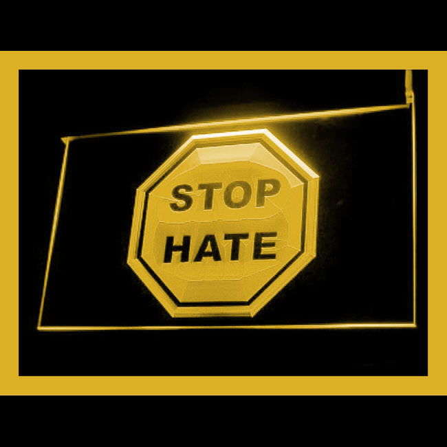 120131 Stop Hate Warning Caution Home Decor Open Display illuminated Night Light Neon Sign 16 Color By Remote