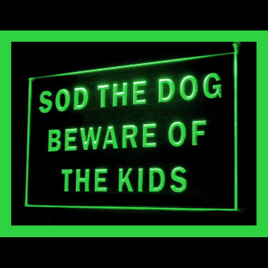 120149 Sod The Dog Beware Of The Kids Warning Home Decor Open Display illuminated Night Light Neon Sign 16 Color By Remote