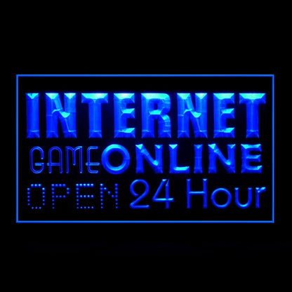130053 OPEN Internet Cafe 24 Hours Bar Home Decor Open Display illuminated Night Light Neon Sign 16 Color By Remote