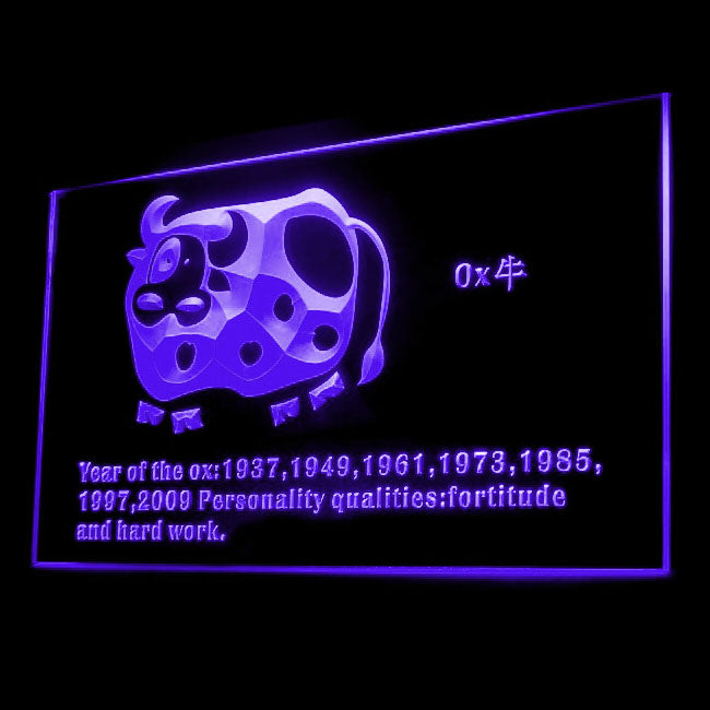 150003 Chinese Zodiac Cow Ox Fortune Home Decor Open Display illuminated Night Light Neon Sign 16 Color By Remote