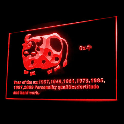 150003 Chinese Zodiac Cow Ox Fortune Home Decor Open Display illuminated Night Light Neon Sign 16 Color By Remote
