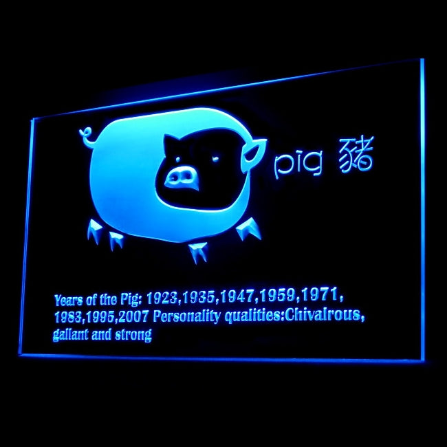 150009 Chinese Zodiac Pig Tai Chi Home Decor Open Display illuminated Night Light Neon Sign 16 Color By Remote