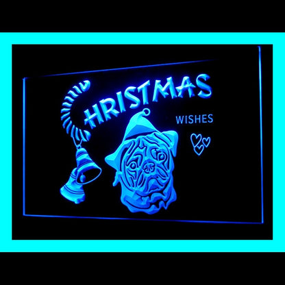 150056 Pug Dog Christmas Pets Shop Home Decor Open Display illuminated Night Light Neon Sign 16 Color By Remote