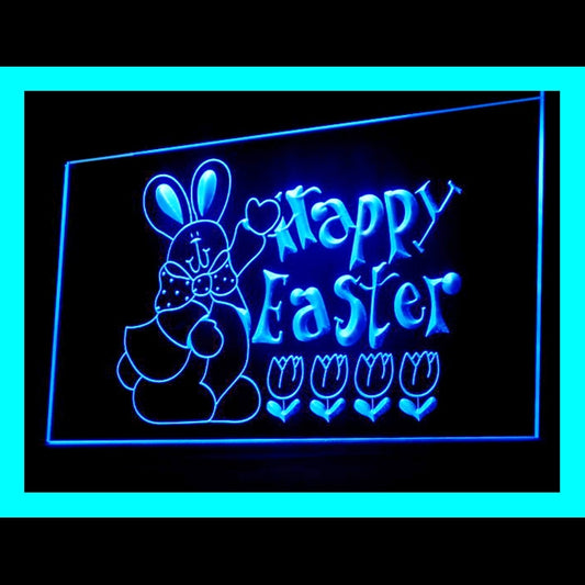 150059 Happy Easter Home Decor Shop Store Open Home Decor Open Display illuminated Night Light Neon Sign 16 Color By Remote