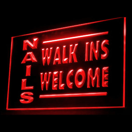 160025 Nails Walk Ins Welcome Salon Home Decor Open Display illuminated Night Light Neon Sign 16 Color By Remote