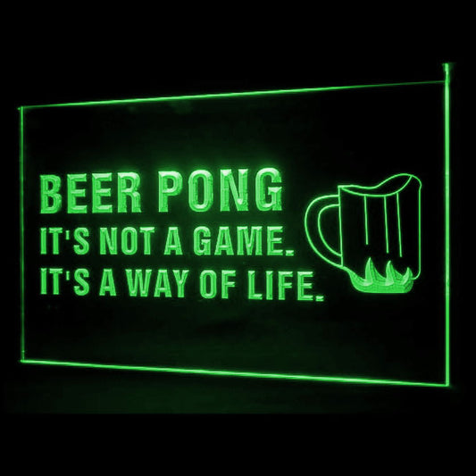 170133 Beer Pong Game Bar Happy Hours Home Decor Open Display illuminated Night Light Neon Sign 16 Color By Remote