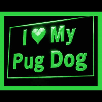 210093 I Love My Pug Dog Pets Shop Home Decor Open Display illuminated Night Light Neon Sign 16 Color By Remote