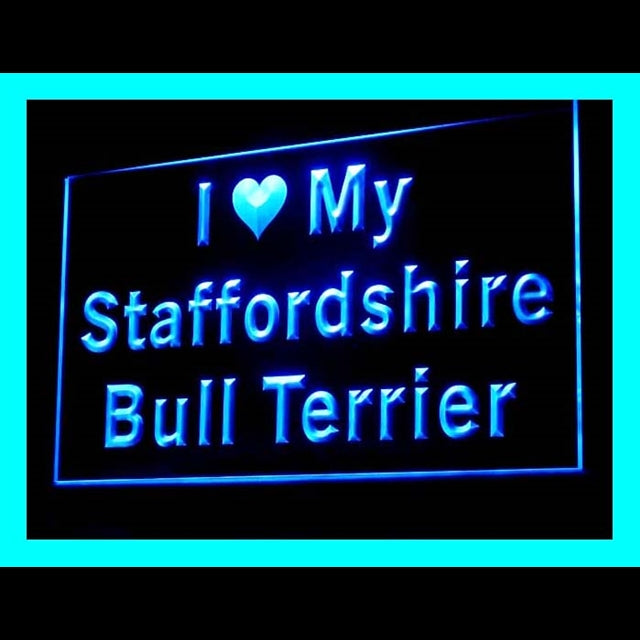 210125 I Love My Staffordshire Bull Terrier Pets Home Decor Open Display illuminated Night Light Neon Sign 16 Color By Remote