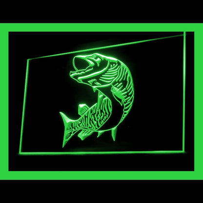210132 Mighty Muskie Fish Home Decor Shop Home Decor Open Display illuminated Night Light Neon Sign 16 Color By Remote