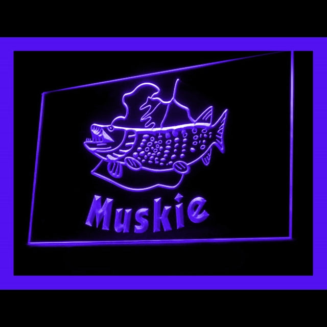 210146 Muskie Fish Fishing Home Decor Shop Home Decor Open Display illuminated Night Light Neon Sign 16 Color By Remote