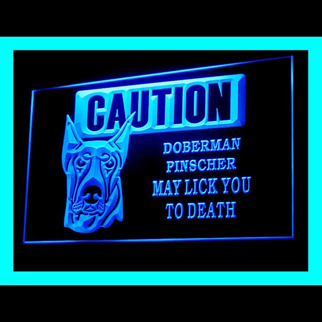 210167 Caution Doberman Pinscher Pets Shop Home Decor Open Display illuminated Night Light Neon Sign 16 Color By Remote