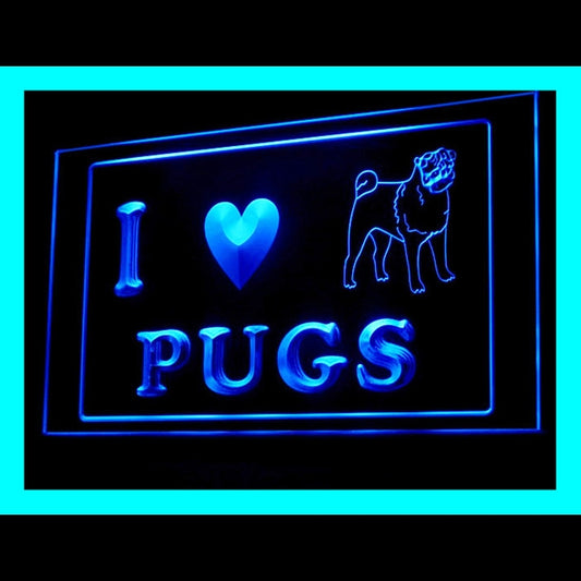 210206 I Love Pug Dog Pets Shop Home Decor Open Display illuminated Night Light Neon Sign 16 Color By Remote