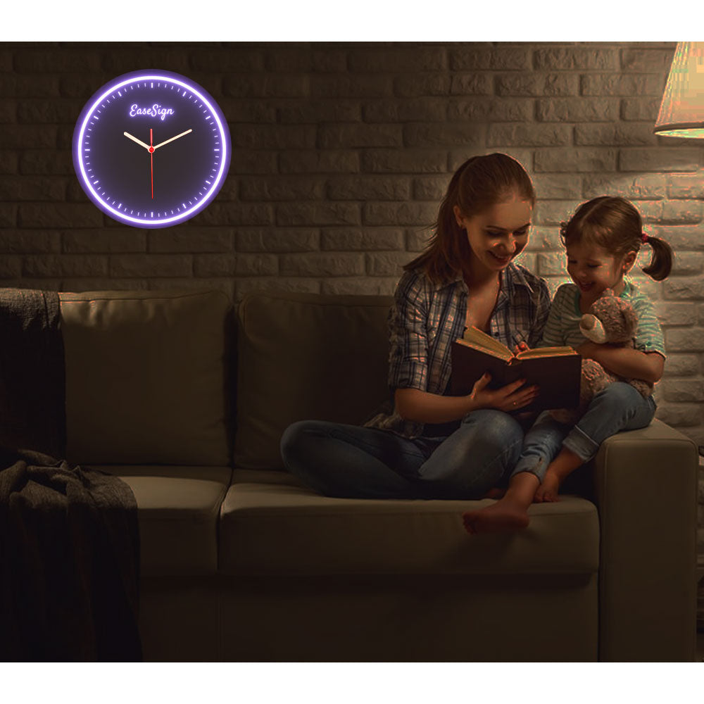 25ck0002 EaseSign Home Decor LED Light Flexible Flex illuminated Neon Wall Clock 7 Colors 10"
