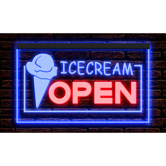 DC110009 Open Ice Cream Cafe Shop Home Decor Display illuminated Night Light Neon Sign Dual Color